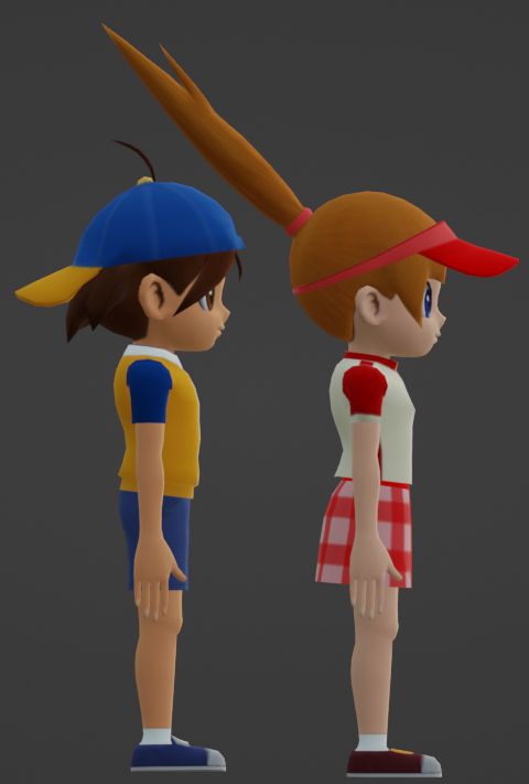 Human characters from GCN Mario Golf title, named Neil and Ella posed for turnaround.