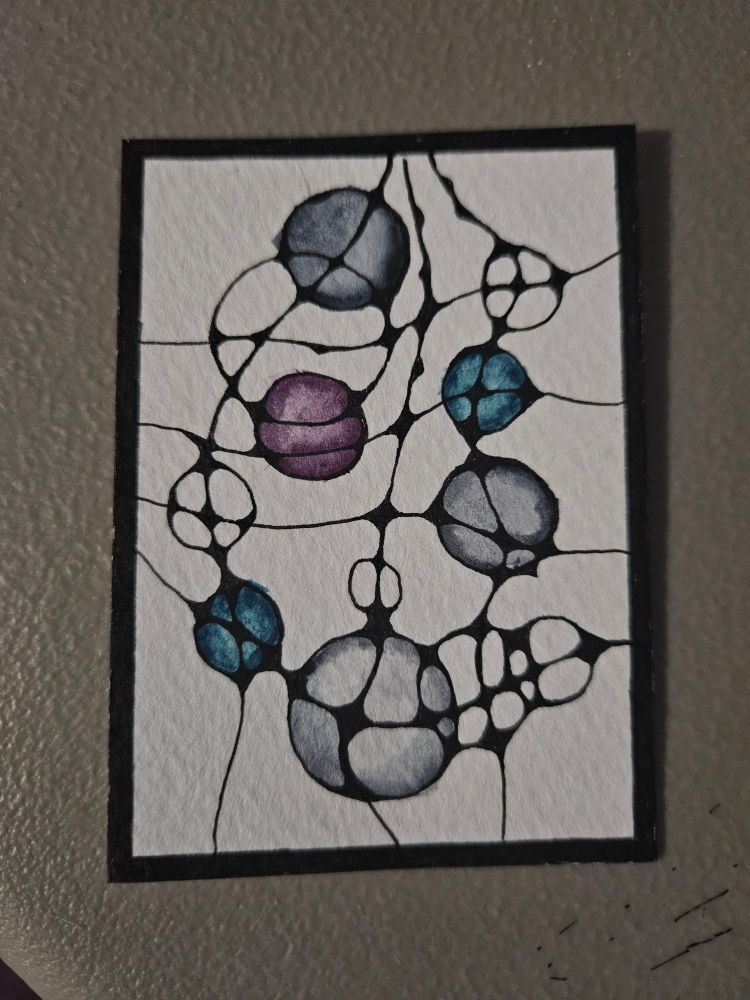 Hand drawn and hand painted artist trading card.