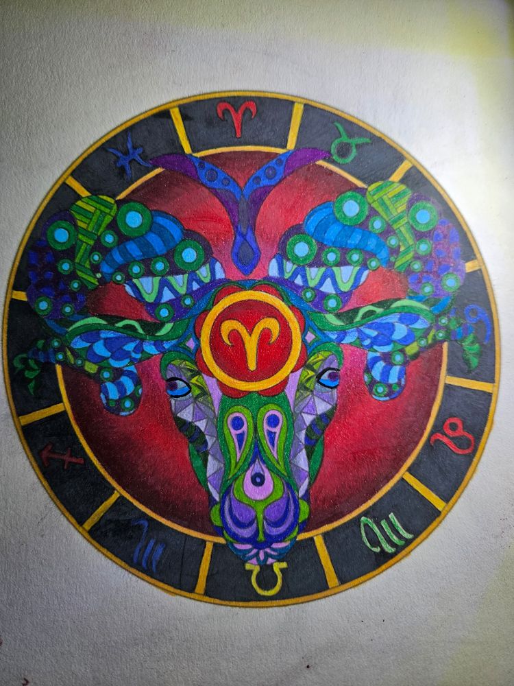 Colored pencil aries astrological symbol