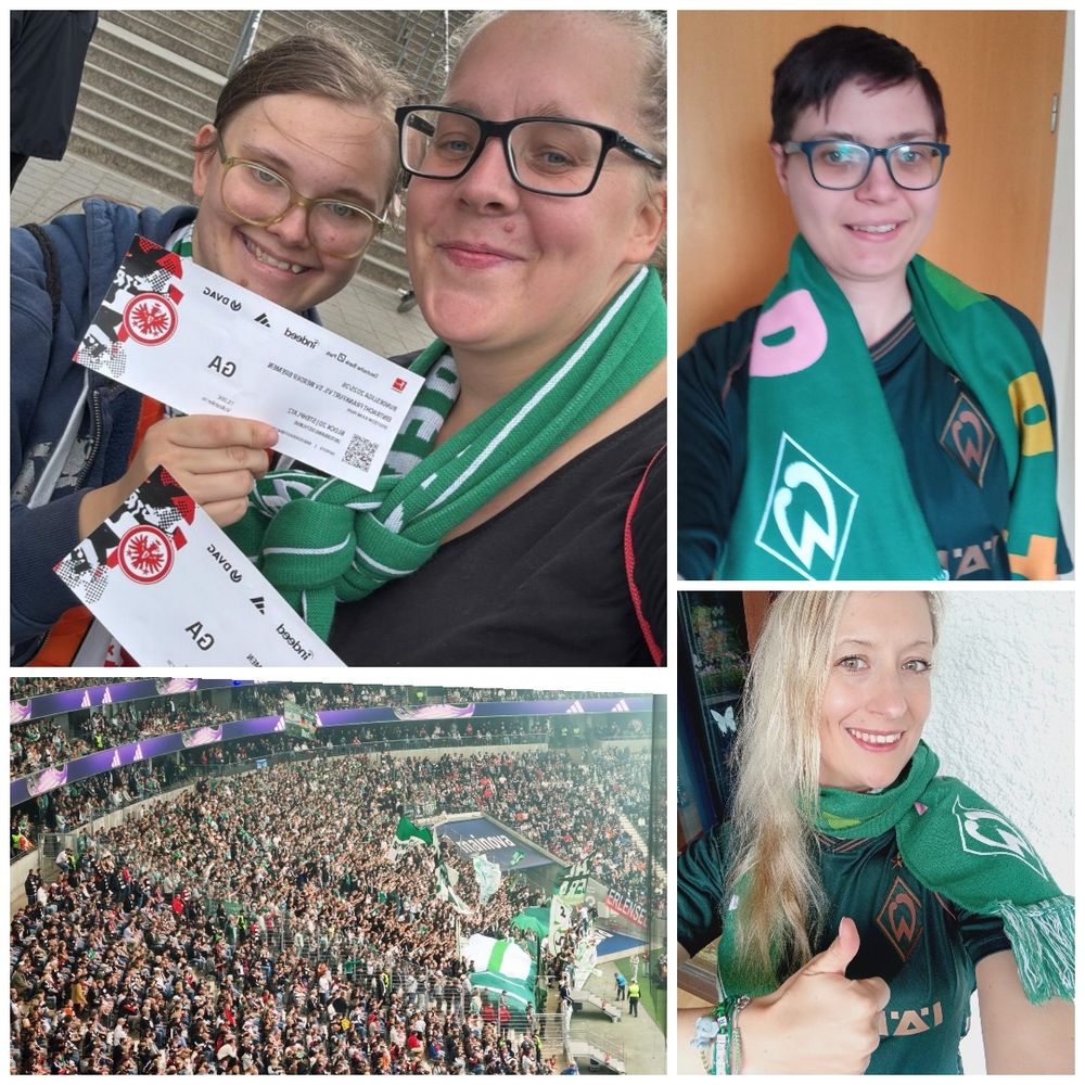4 Bilder
Ein mal 2 Frauen im Stadion mit Eintrittskarte
2 Selfies 
Und ein Bild vom Gästeblock aus dem Oberrang fotografiert