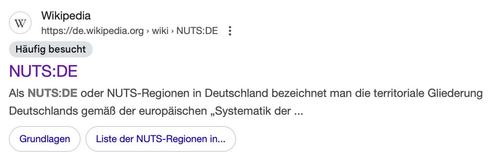 Google Suchergebnis NUTS:DE auf Wikipedia mit einem Banner für "Häufig besucht"
