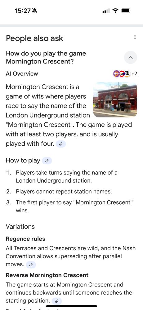 Google’s AI overview detailing the ‘rules’ of Mornington Crescent.