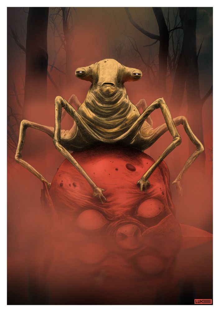 The Eye of Webbish Bog. Creature from the Star Wars universe. Deleted from the recent movies but revived for the comics. 2-4 graphite on 110gsm A3 paper. Colours and edited in ‘Photoshop’. Prints available via my bio. 