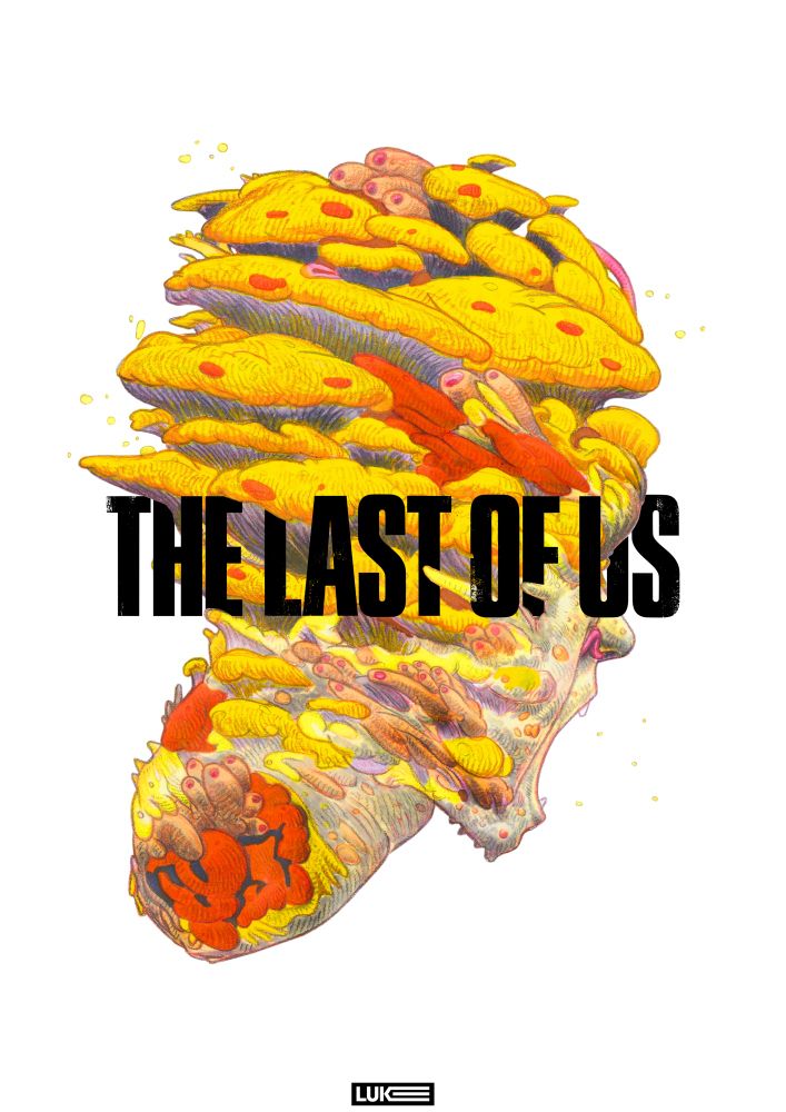 The Last Of Us poster concept 2 - pen and pencil portrait of a corrupted human. Yellows and oranges. A3 prints coming soon