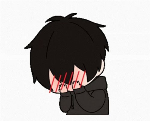 a cartoon of a boy covering his face with his hand