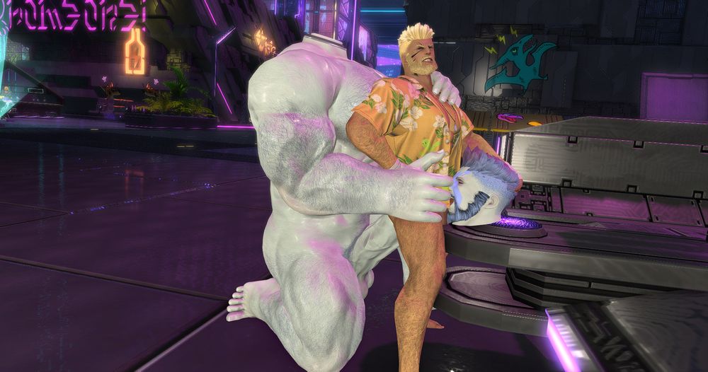 Beef is fucking Guessing's head, while his body is starting to enter him.  The normally more Top aligned Beef is grimacing already, and uncertain how to handle the rest, but...he fucked himself into this situation, so he'll fuck himself out of it.