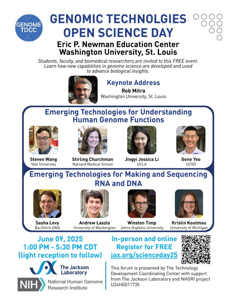 Genomic Technologies Open Science Day on June 9. The event will be held at the Eric. P. Newman Education Center at Washington University in St. Louis and broadcast live online. Registration is free at https://www.jax.org/scienceday25/