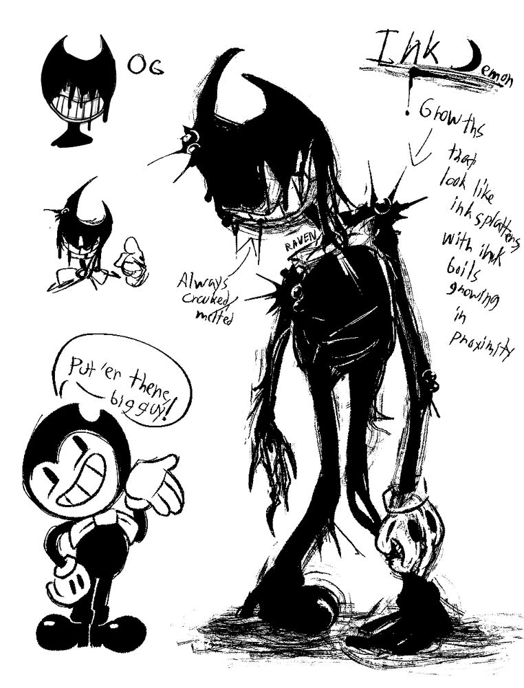 Ink Demon Re-interpretation

The splatter spots are solidified ink, with some spots having ink boils which bubble frequently, typically seen around joints. 