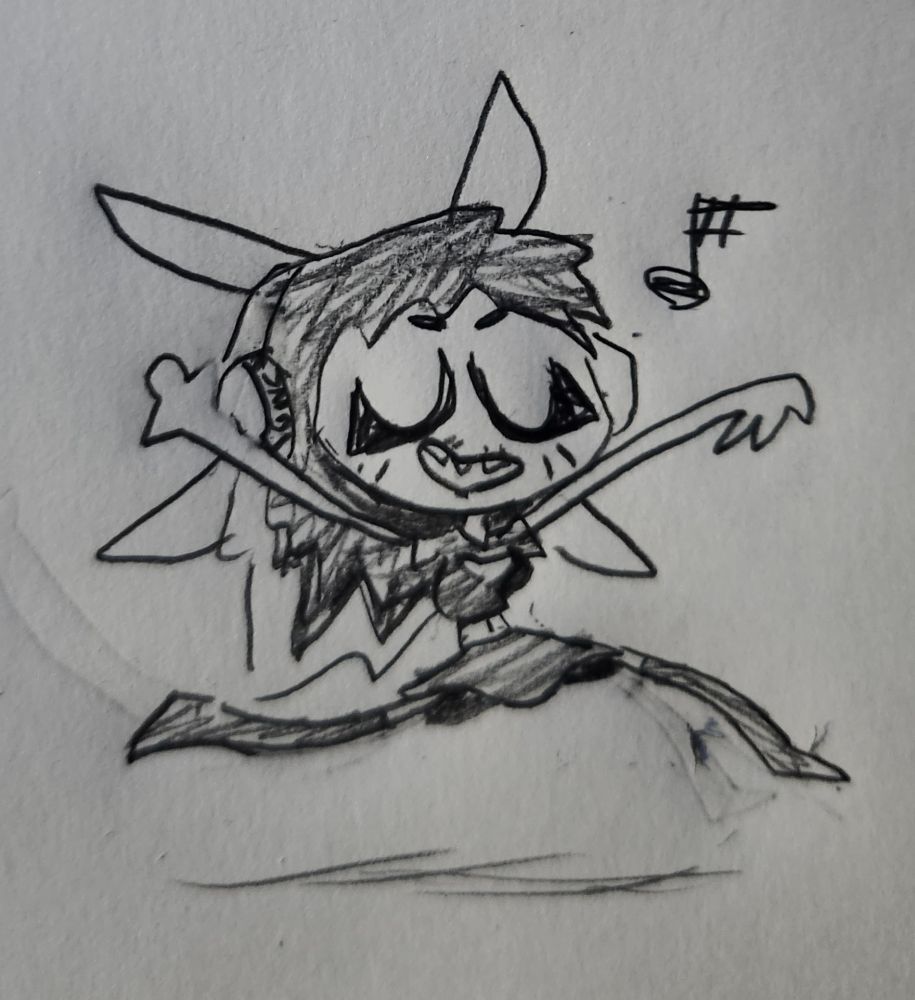 Axolotlgirl wearing headphones, listening to music while jumping around