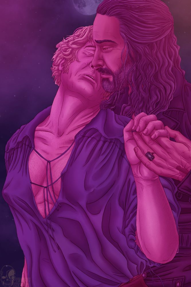 Ed and Stede dancing in the luminescent glow of lanterns. Ed's head is over Stede's shoulder, Stede's leaning back onto Ed's. They are very much in love. 