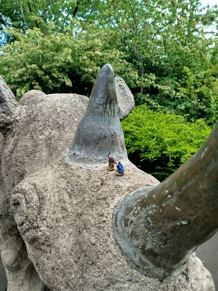 Rhino sculpture shown for scale