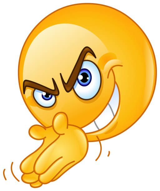 An emoji with an evil, scheming little expression rubbing his hands together giddily!