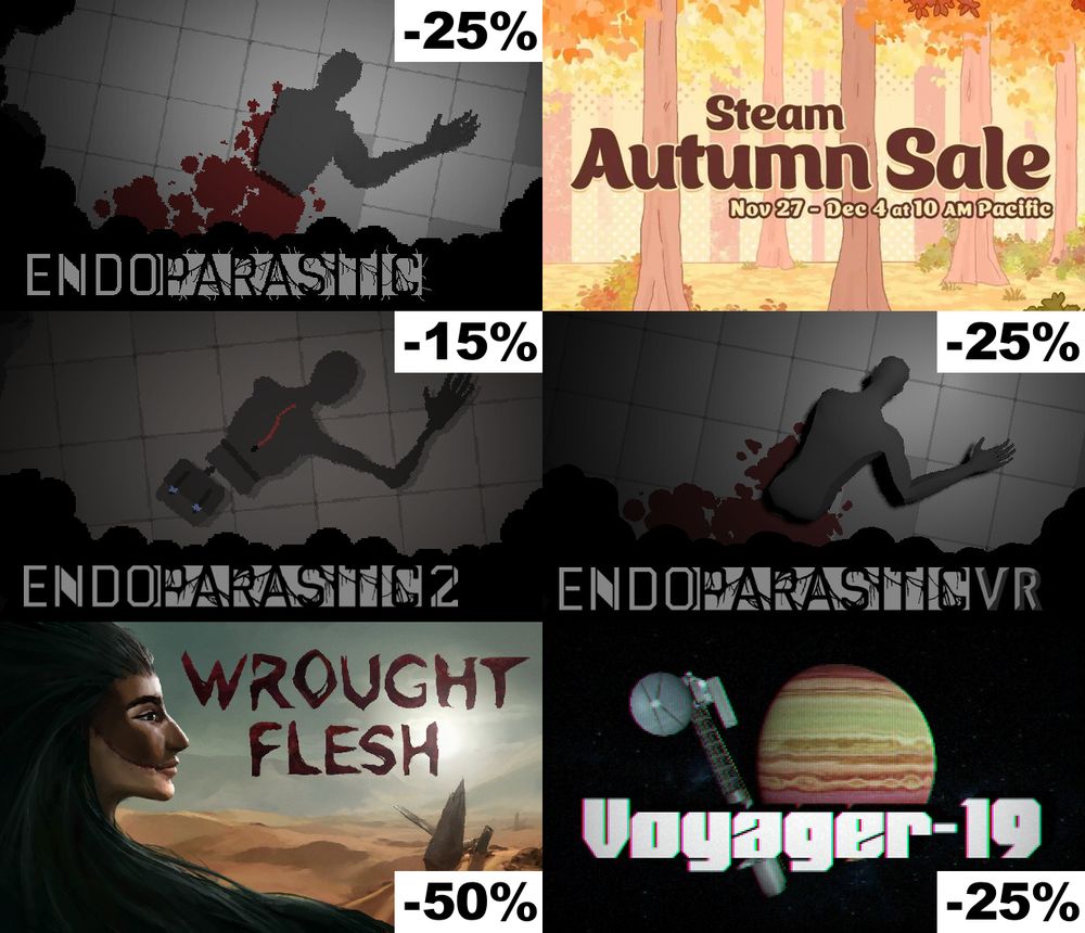 Cover art of my most popular games showing a discount percentages