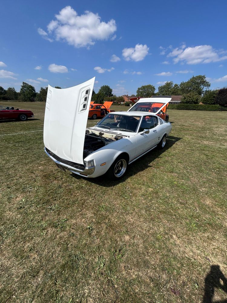 A White American Car in a field.