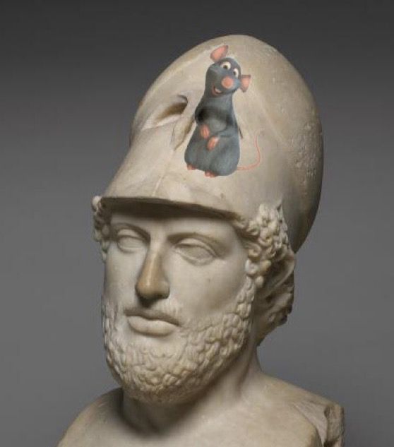 Bust of Pericles with Remy from Ratatouille hidden in his helmet