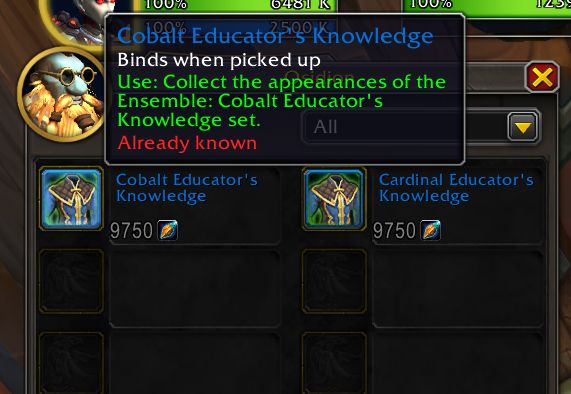 The ensemble vendor showing two sets that won't go away even though I already know them