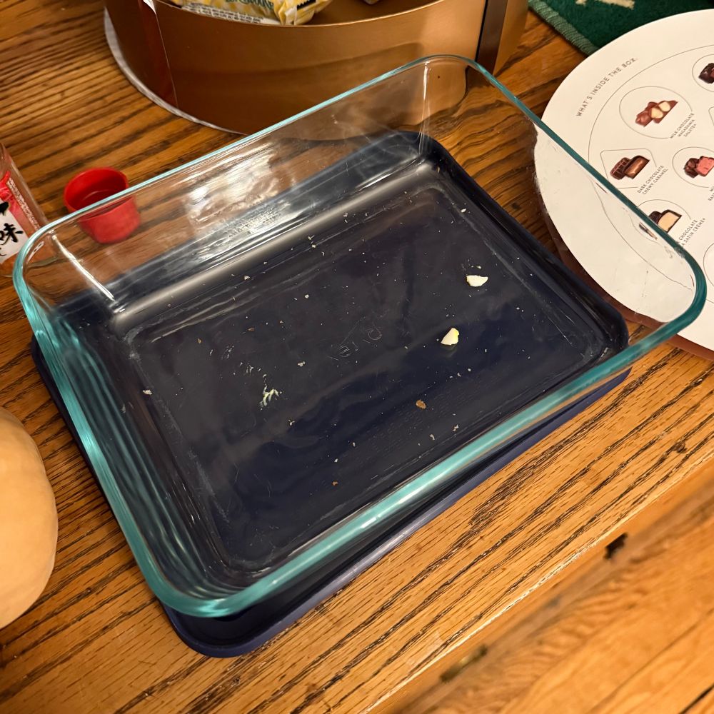 The empty Pyrex dish I brought the sandos in