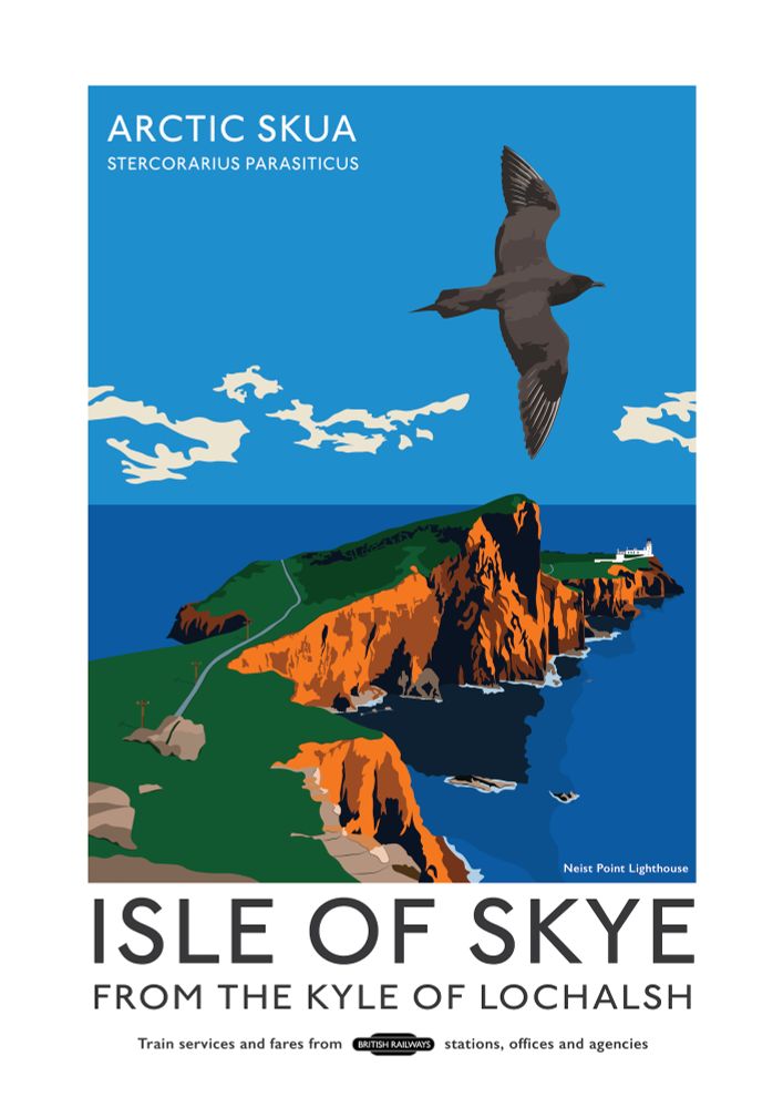 Original poster of Isle if Skye with Arctic Skua flying overhead. 