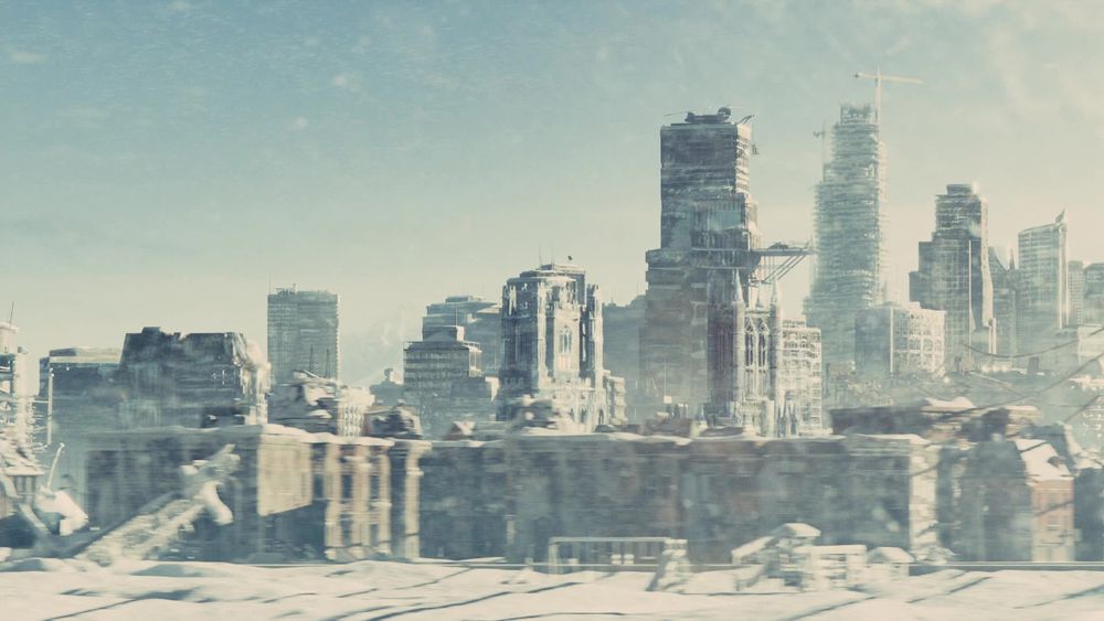 An image of a frozen city in Snowpiercer