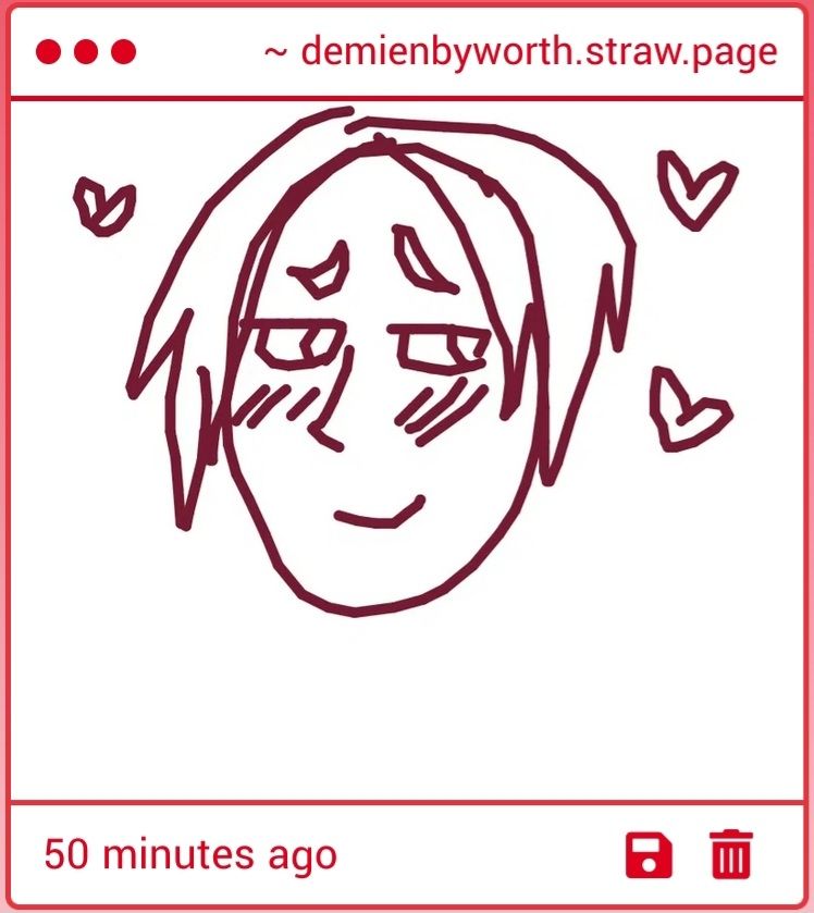 A Strawpage doodle of Miles Edgeworth blushing and looking dreamy, surrounded by hearts. Isn't that cute!
