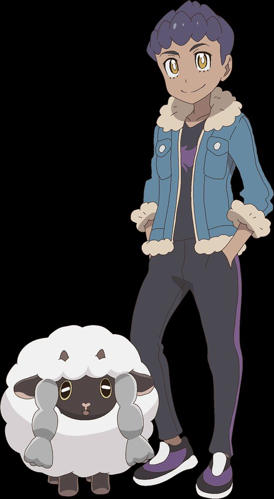 Art of Pokemon Trainer Hop standing next to a Wooloo.
