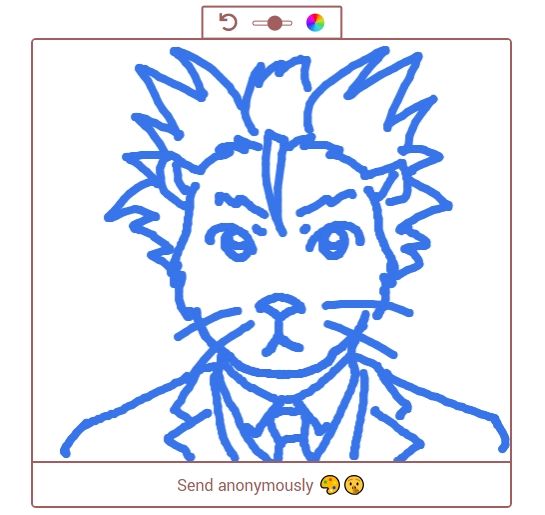A Strawpage drawing lined in blue of Phoenix Wright as an anthropomorphic porcupine, including a quill dangling down his forehead, tiny adorable ears, and a little nose with whiskers.