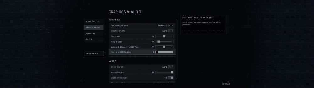Battlefield 6 settings menu showing a setting for Horizontal HUD Padding