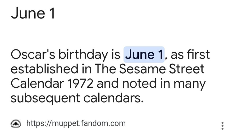 Screenshot of Google, showing that Oscar the Grouch's birthday is June 1.