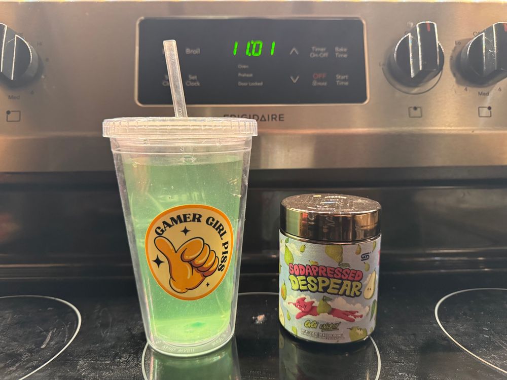 Luna: It’s TheNerdNikki’s “Game Girl Piss” cup filled with Sodapressed Despear flavored GamerSupps.