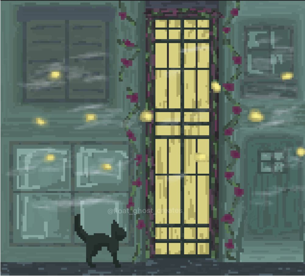 Pixel art

Cat on the sidewalk at night