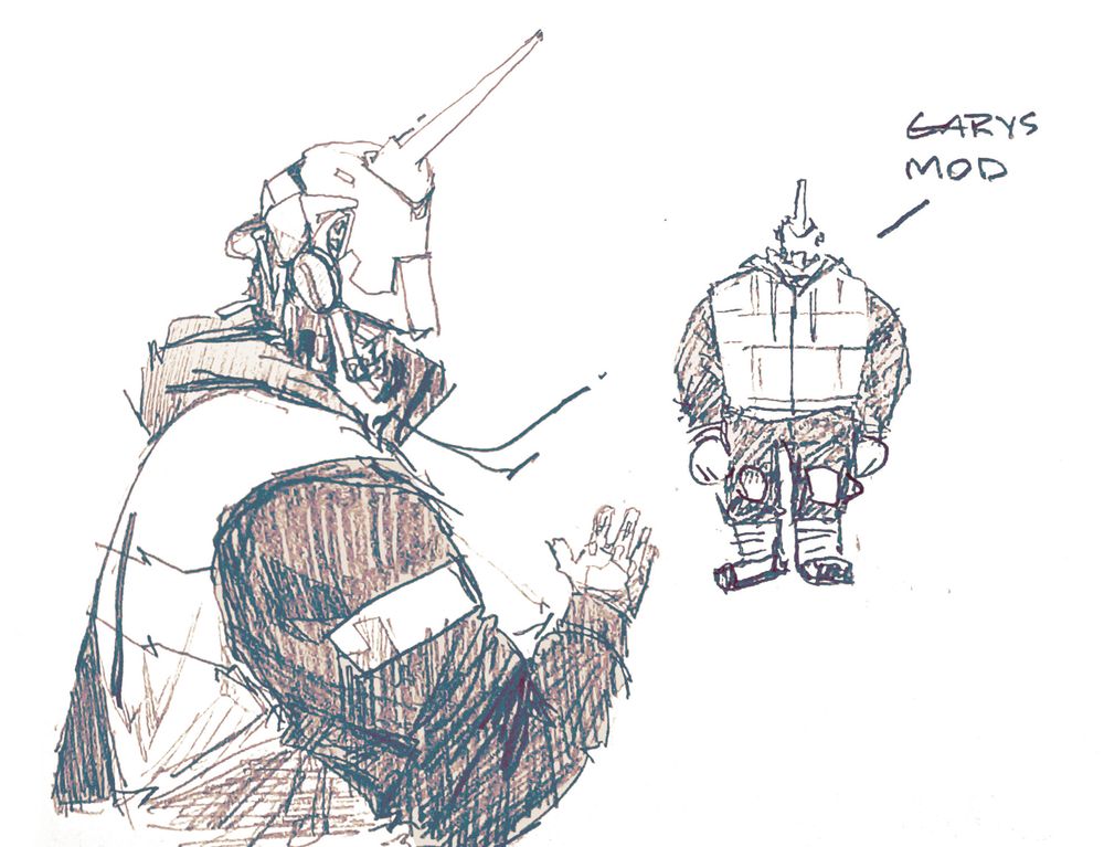 gradient map pencil drawings of bobot electrician

it has a big horn and is wearing high vis vest over hoodie
on the right there is a high draw distance variant saying "garys mod"