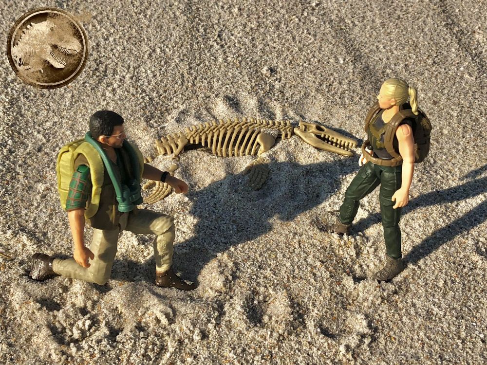 Photograph title: Sand In The Wind

Dr. Henry Loomis and Zora Bennett discover a mosasaur fossil emerging from the sand.