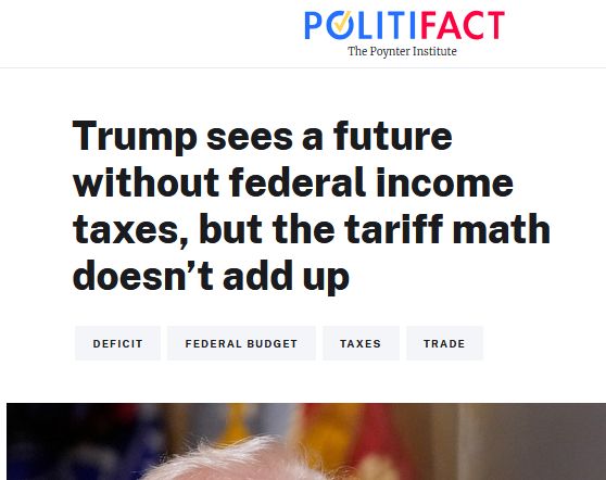 Trump sees a future without federal income taxes, but the tariff math doesn’t add up 

By Louis Jacobson December 3, 2025

