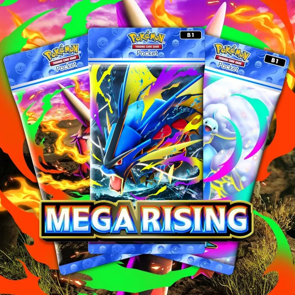 Pokémon TCG Pocket Mega Rising Expansion (booster packs featuring Mega Blaziken, Mega Gyarados & Mega Altaria)