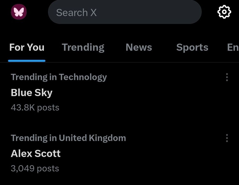 Blue sky trending in uk "for you" on twitter 