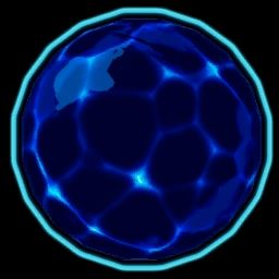 "Glowing Meteorite" from Risk of Rain 2. Some sort of blue orb-rock thing.
In game description: "Rain meteors from the sky, hurting both enemies and allies."