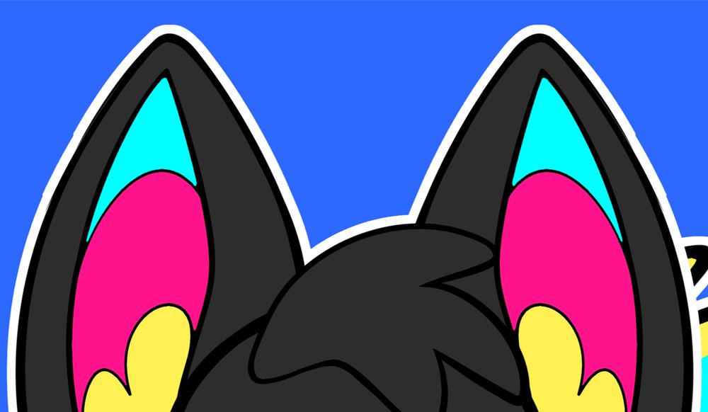 A promotional image of 1NKBYTES, a Twitch VTuber who is a black wolf-bat with CMYK themes.