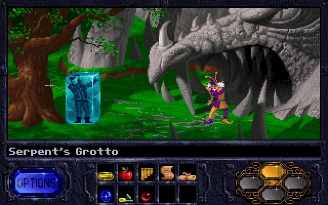 A reptilian stone head that leads to the Serpent’s Grotto cave system in Kyrandia