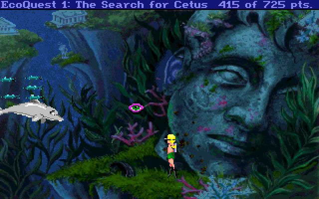 A giant statue head in EcoQuest