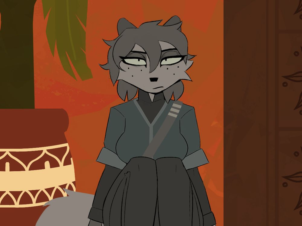 Glass from the webcomic Tinderkell sitting against the wall