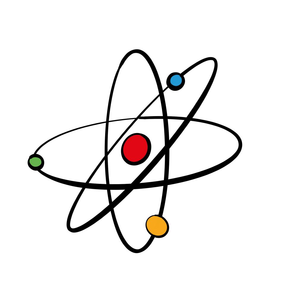 The atom image from before but on a white background. The transparent PNG image caused only the colorful parts to show.