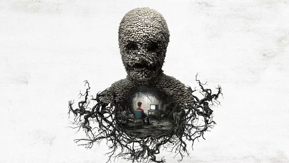 Promotional graphic for Channel Zero S1, featuring the guy made out of teeth, and a kid watching TV.