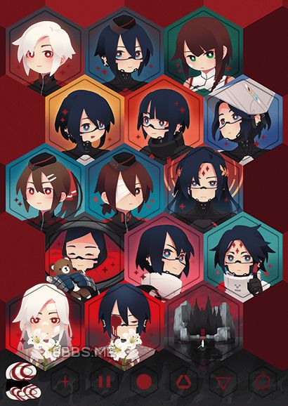 Artwork for a SIGNALIS sticker sheet featuring characters and motifs from the game.