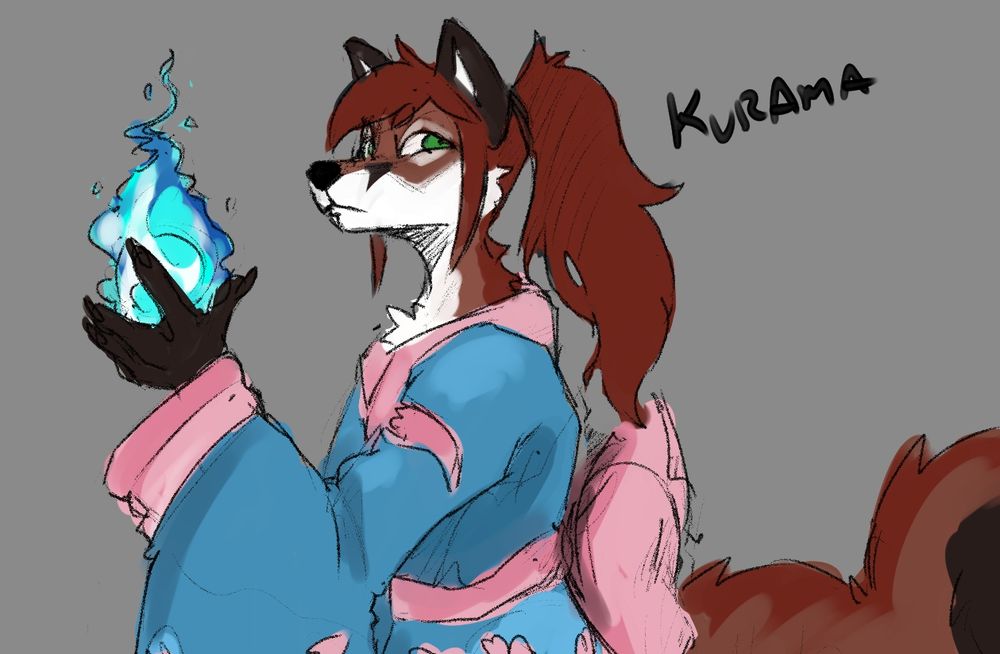 A fox that is in a bright pink and blue kimono. Cartoony example for commissions
