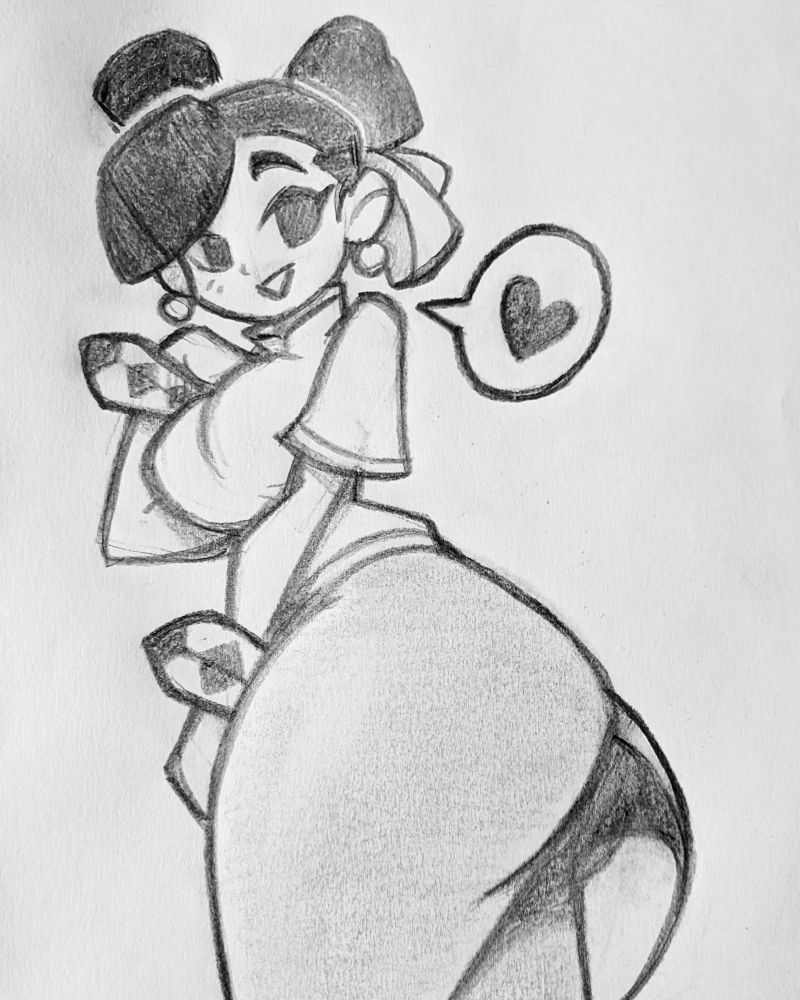 SF6 Chun-Li - drawn with pencils on paper