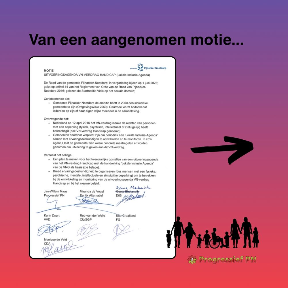 Afbeelding van onze aangenomen motie die oproept om met een uitvoeringsplan te komen voor het vn verdrag handicap.
