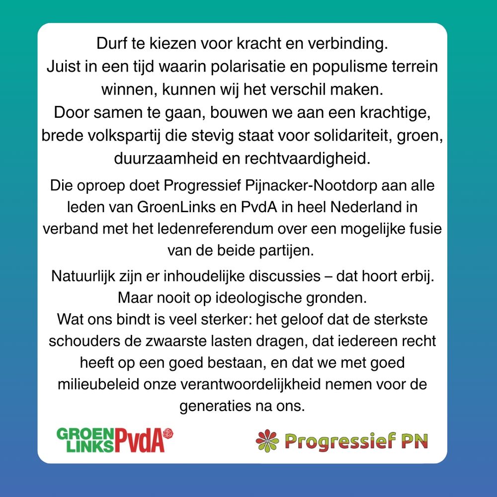 Oproep van Progressief Pijnacker Nootdorp in verband met het ledenrefendum om voor samenwerking te kiezen