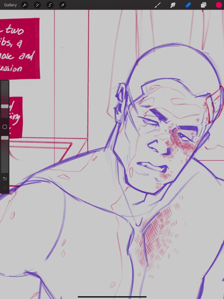 Cropped sketch of a man covered in bruises