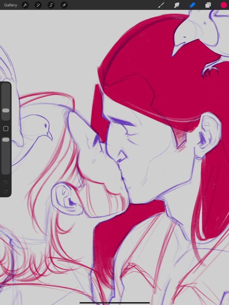 Cropped sketch of two men kissing