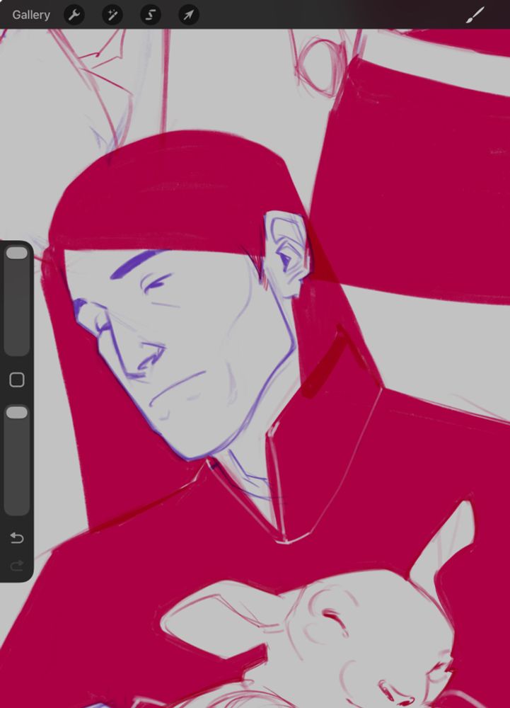 A cropped sketch of a man and a lamb